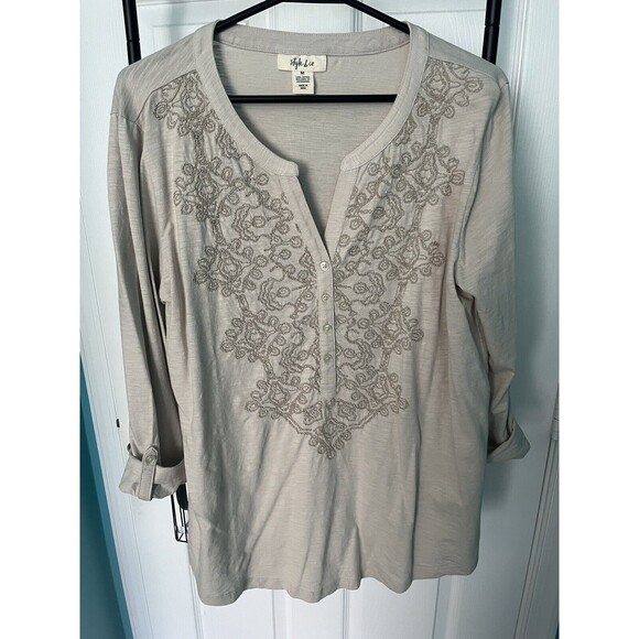 Tops - Style & Co Womens 3/4 Button Sleeve Blouse Beige Size M Lightly Worn